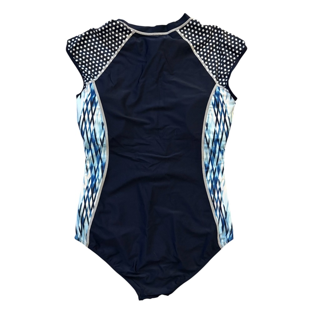 Navy and Teal Short-Sleeve One-Piece Swimsuit - Brand - Picture 5 of 8